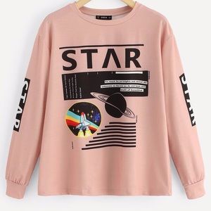 Pink Mixed Print Shein Galaxy Sweatshirt